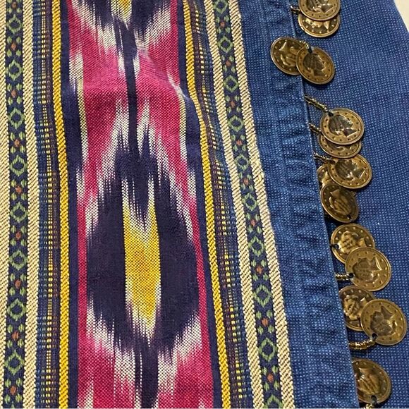Vintage 80's Lizwear Denim Wrap Skirt With Charms & Aztec Print Women's Size 12 - Picture 12 of 15